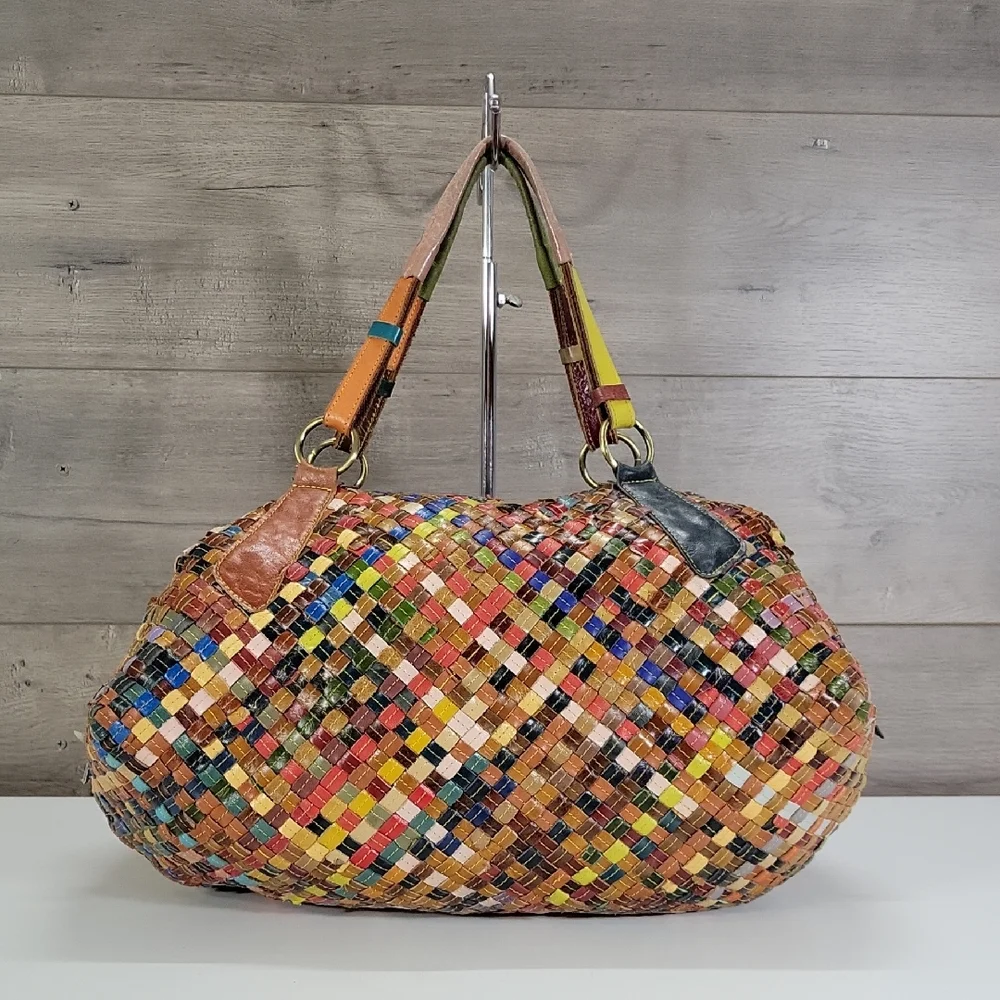 Graffiti Bohemian Multicolor Woven Leather Slouchy Shoulder Bag